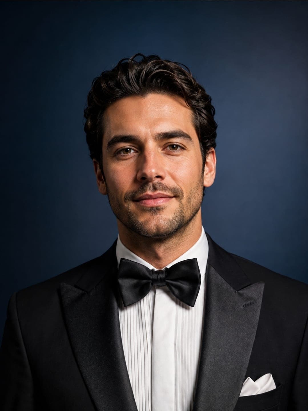 Classic Black Tuxedo Wide Peak Lapel - American Medium Shot (AS)