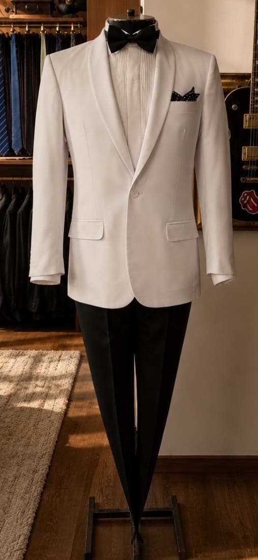 White Shawl Lapel Summer Jacket - Full Body (FB)