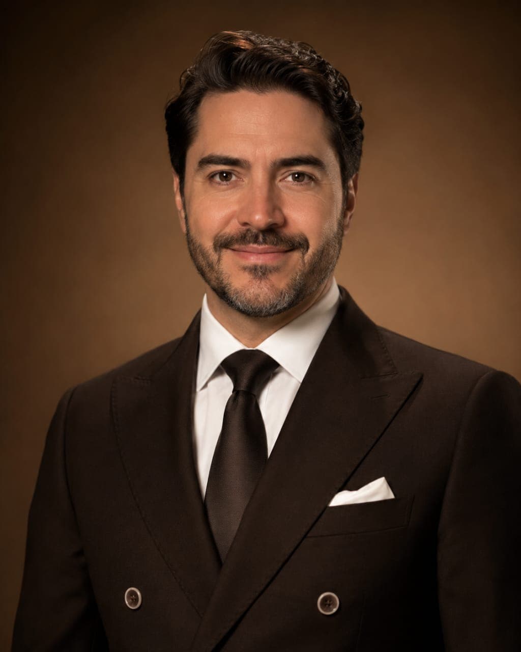 Double-Breasted Suit in Brown - American Medium Shot (AS)